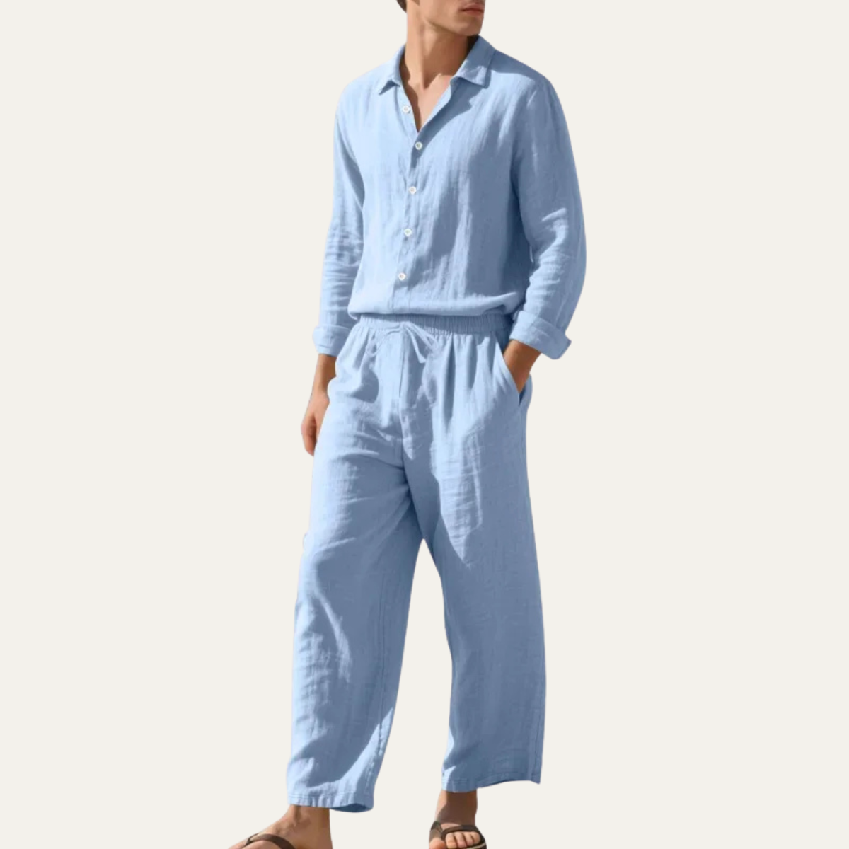 Ensemble Chemise en Lin pour Homme & Pantalon Large Cumberland – Tenue de Plage Décontractée — 5