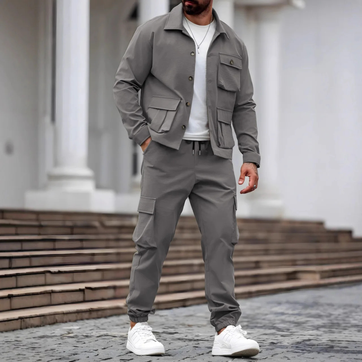 Le Set de Cargo Utilitaire Décontracté pour Hommes Ravenna – Veste et Pantalon — 4