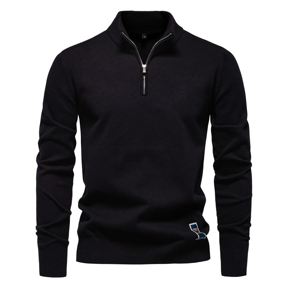 Pull pour hommes avec fermeture éclair courte et col montant à la mode — 10