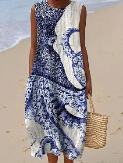 Éliane | Robe Trapèze Midi Sans Manches pour Femme