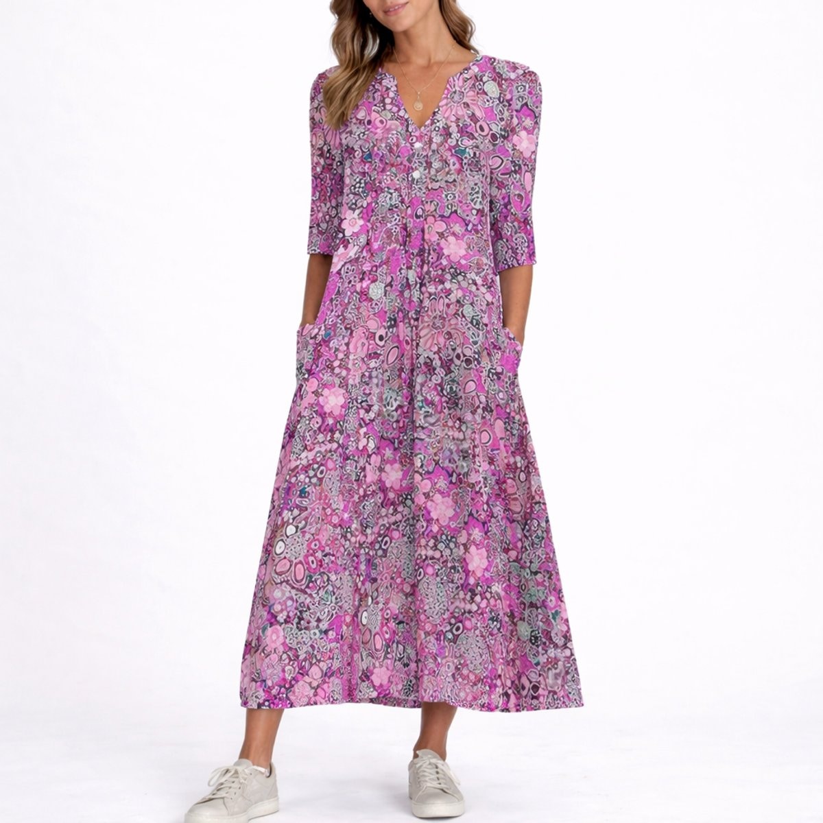 Paloma | Vestido midi floral para mujer con cuello en V — 3