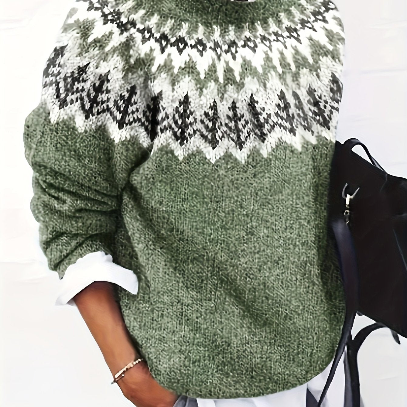 Pull à manches longues pour femme, à la mode, en jacquard à blocs de couleur — 9