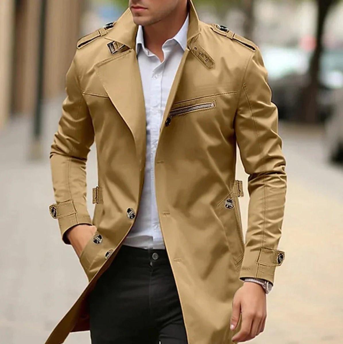 Alexander | Manteau trench en laine pour homme, coupe slim, double boutonnage — 5