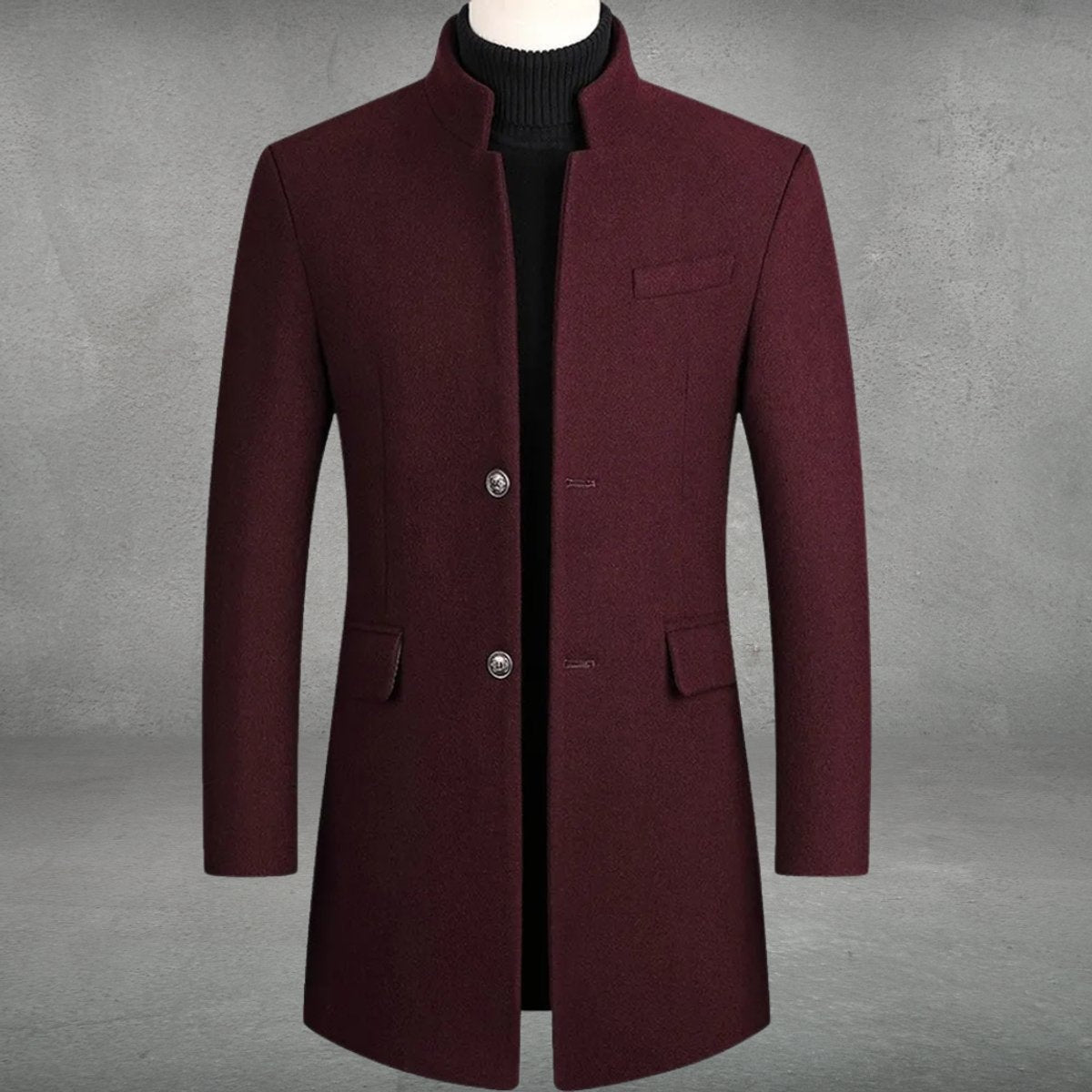 Daniel | Manteau long en mélange de laine pour homme, coupe slim, col montant — 4
