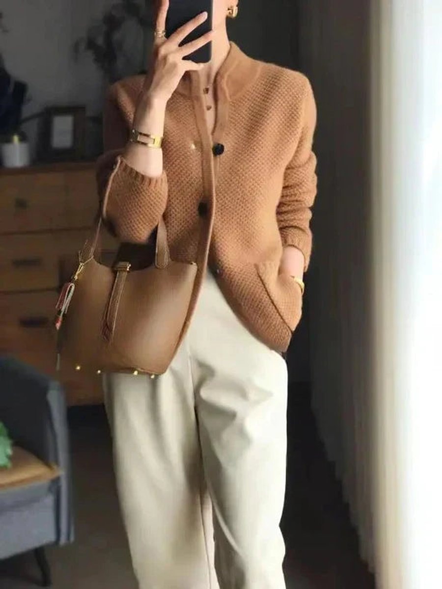 Grace | Women's Cashmere Wool Button-Front Knit Cardigan — 3
