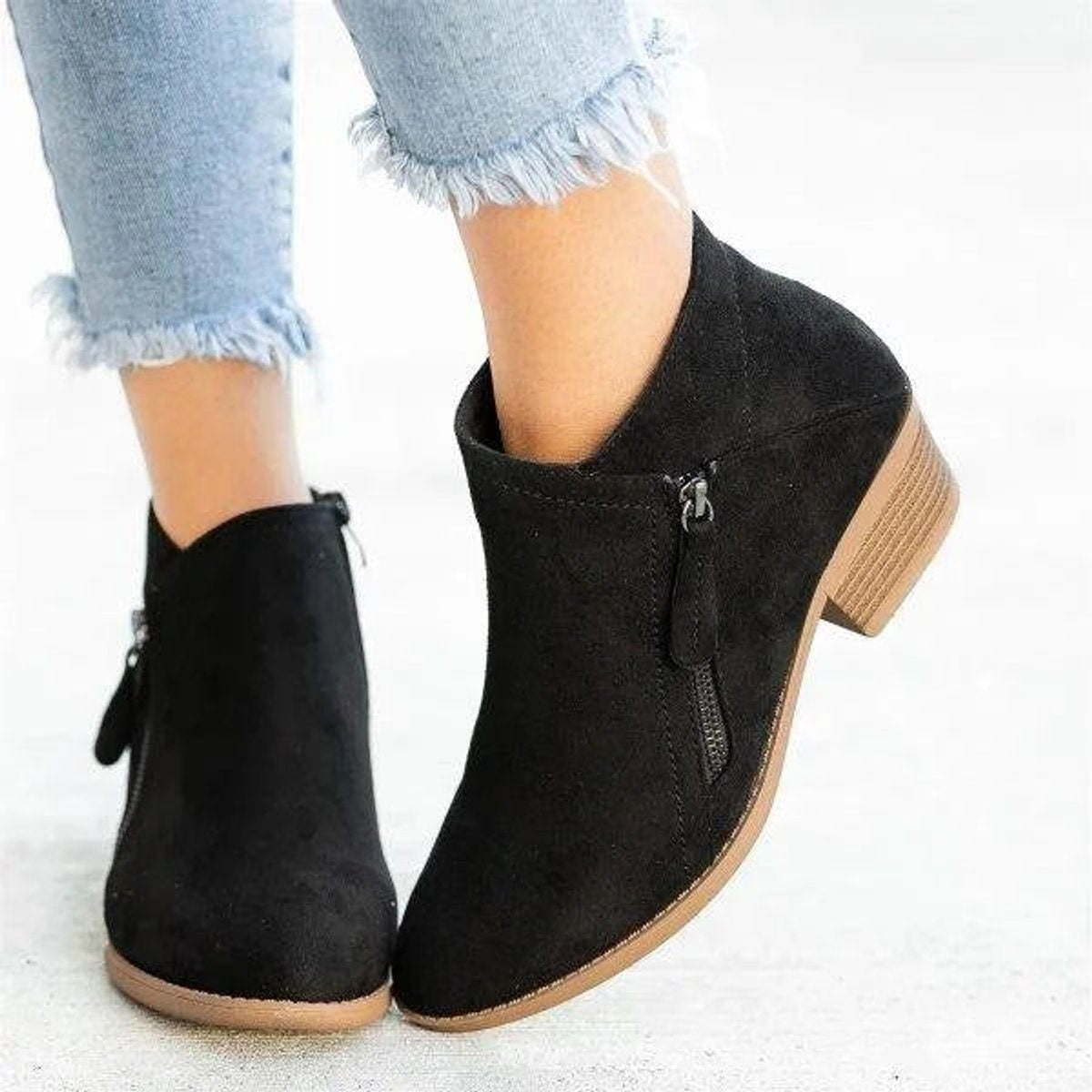 Sophia | Bottines à talon bas pour femmes avec zip sur le côté en daim — 6