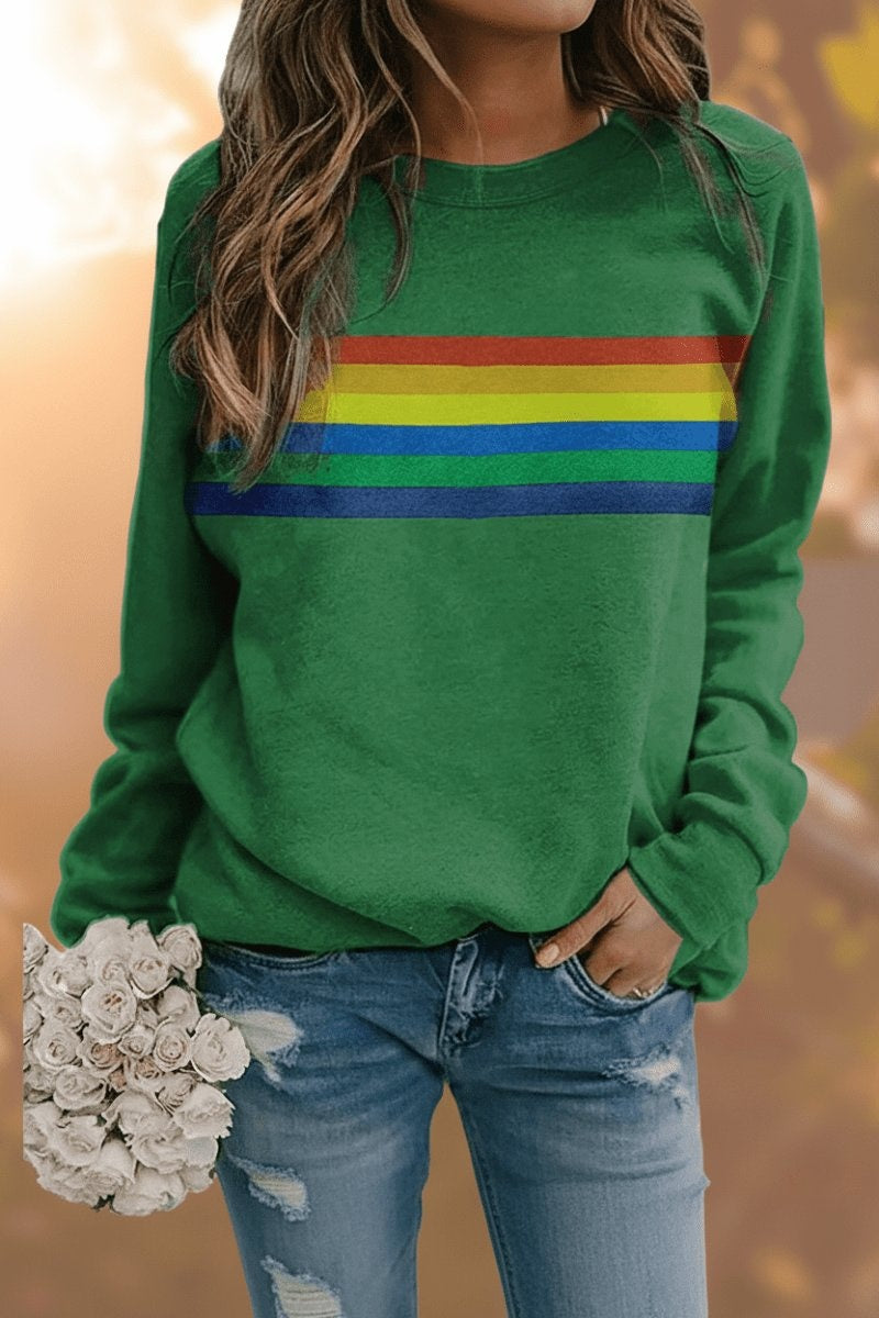 Aria | Women's Vintage Rainbow-Striped Relaxed-Fit Pullover Sweatshirt — 7