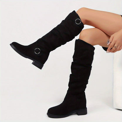 Bottes Classiques pour Femmes à Double Boucle, Design Plissé, Semelle Épaisse Confortable et Chaude, Doublure en Peluche, Souples et Polyvalentes, Chaussures pour Femmes — 7