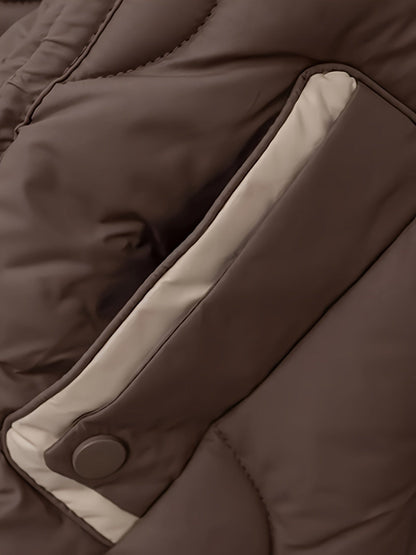 Veste matelassée ondulée, nouveau style automne-hiver, manteau chaud à col surdimensionné, haut décontracté pour femmes avec poche color-block, col amovible et rembourrage isolant matelassé, facile pour l'hiver à -10°C, coupe-vent et rétention de chaleur, — 5