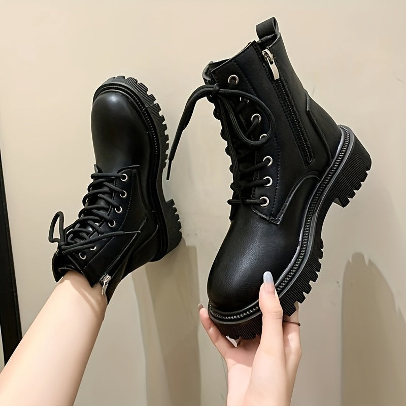 Bottines Courtes à Plateforme Unies pour Femmes, Bottines à Lacets et Fermeture Éclair Latérale, Bottines Confortables pour Femmes, Chaussures pour Femmes — 6