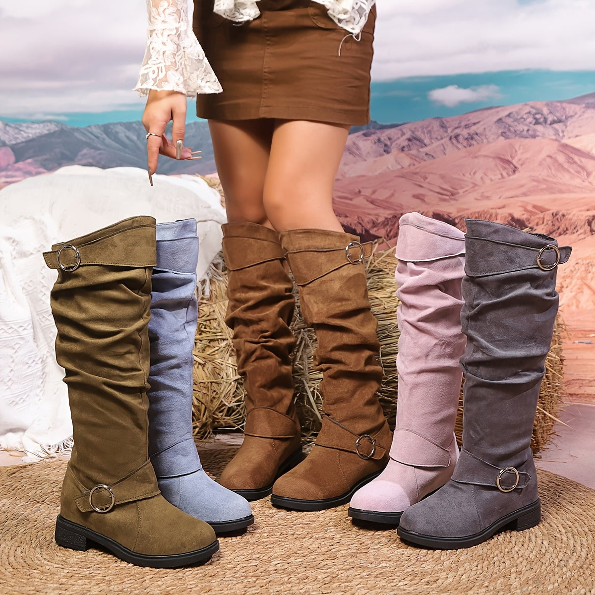 Bottes Femme Tendance Confortables à Double Bride avec Boucle Décorative, Design Polyvalent, Chaussures pour Femmes — 3