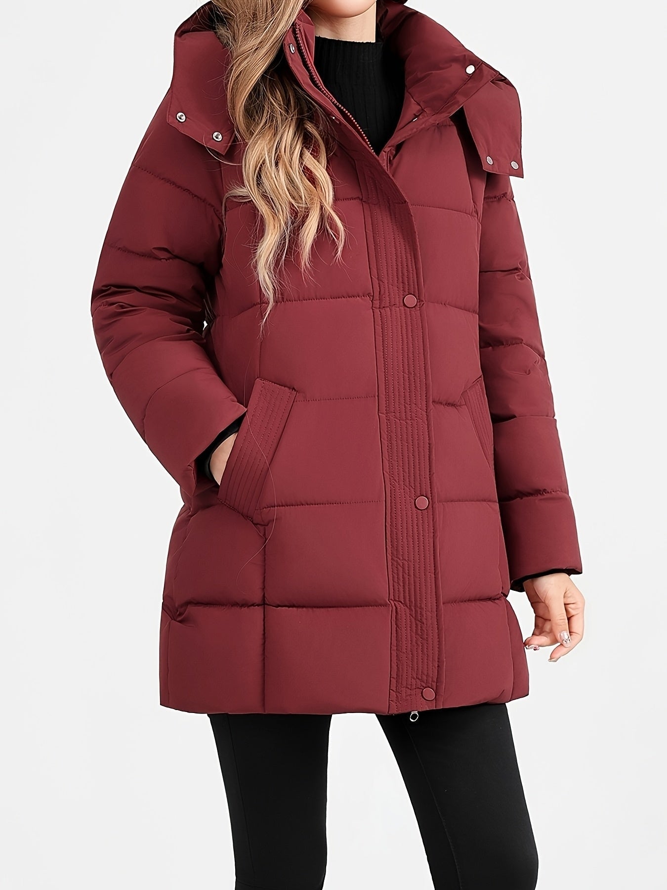 Nouveau manteau d'hiver rembourré pour femmes, mode élégant, coupe slim, idéal pour le bureau, les trajets quotidiens, cadeau de Noël, veste avec grande capuche côtelée - Vêtement d'extérieur rembourré — 1