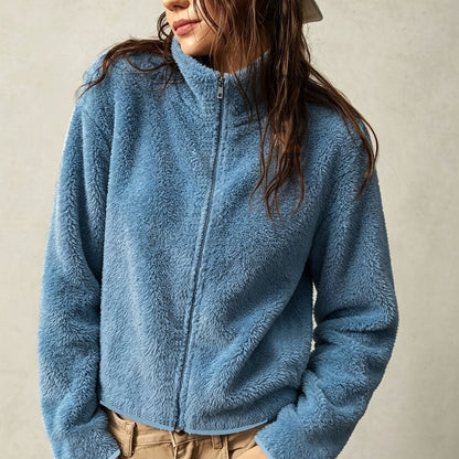 Manteau Épais en Peluche Zippé Slim pour Femmes, Vêtement d'Extérieur Chaud d'Automne à Col Rond Uni pour les Trajets et les Voyages — 11