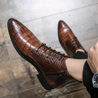 The Orvieto Men’s Crocodile Pattern Leather Ankle Boots - Brown — 6