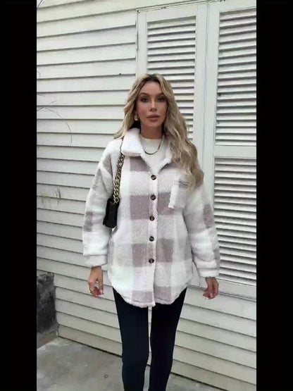 Veste élégante décontractée à carreaux en peluche avec boutons, idéale pour le quotidien en automne et en hiver — 12