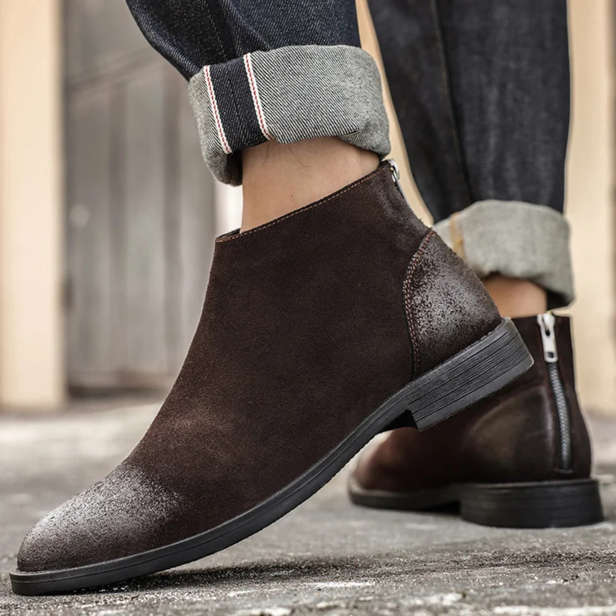 The Vicenza Men’s Zip Up Suede Leather Ankle Boots — 9