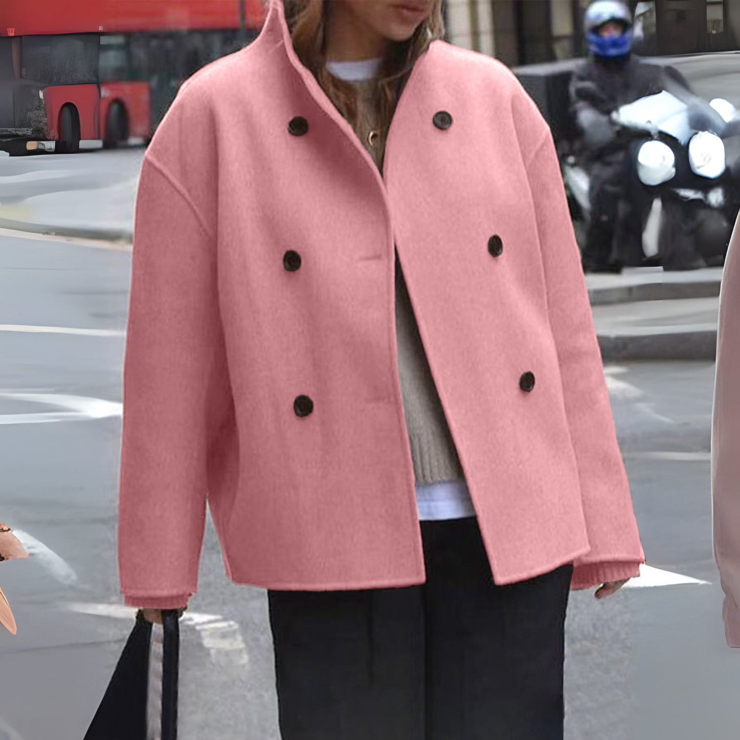 Rose | Manteau Caban Court à Boutonnage Croisé pour Femme
