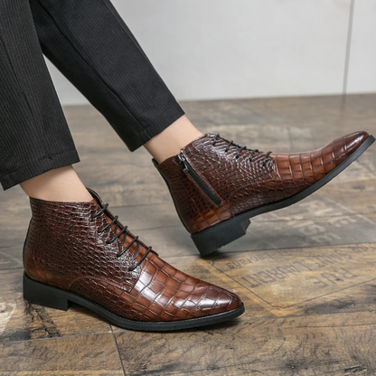 The Orvieto Men’s Crocodile Pattern Leather Ankle Boots - Brown — 4