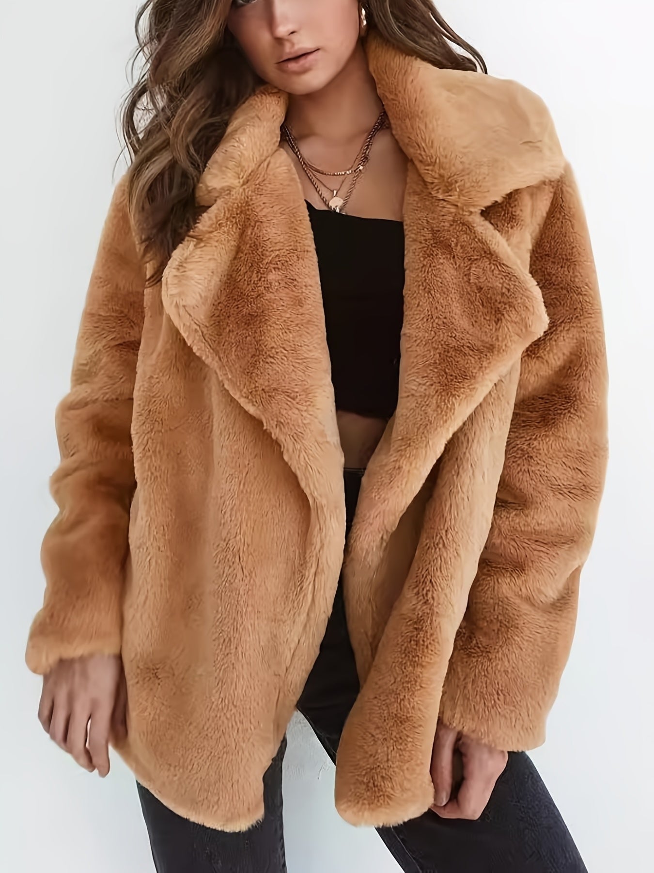 Manteau d'extérieur chaud à manches longues pour femmes, col à revers, mode automne-hiver — 2