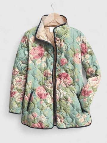 Myah | Veste Matelassée Zippée à Col Montant pour Femme - Vert Sauge Roses