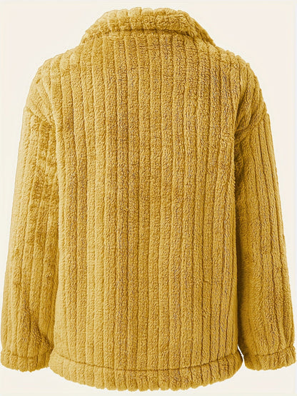 Veste décontractée à col retourné et manches longues en teddy pour femme — 6