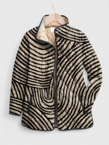 Myah | Veste Matelassée Zippée à Col Montant pour Femme - Rayé Beige et Noir