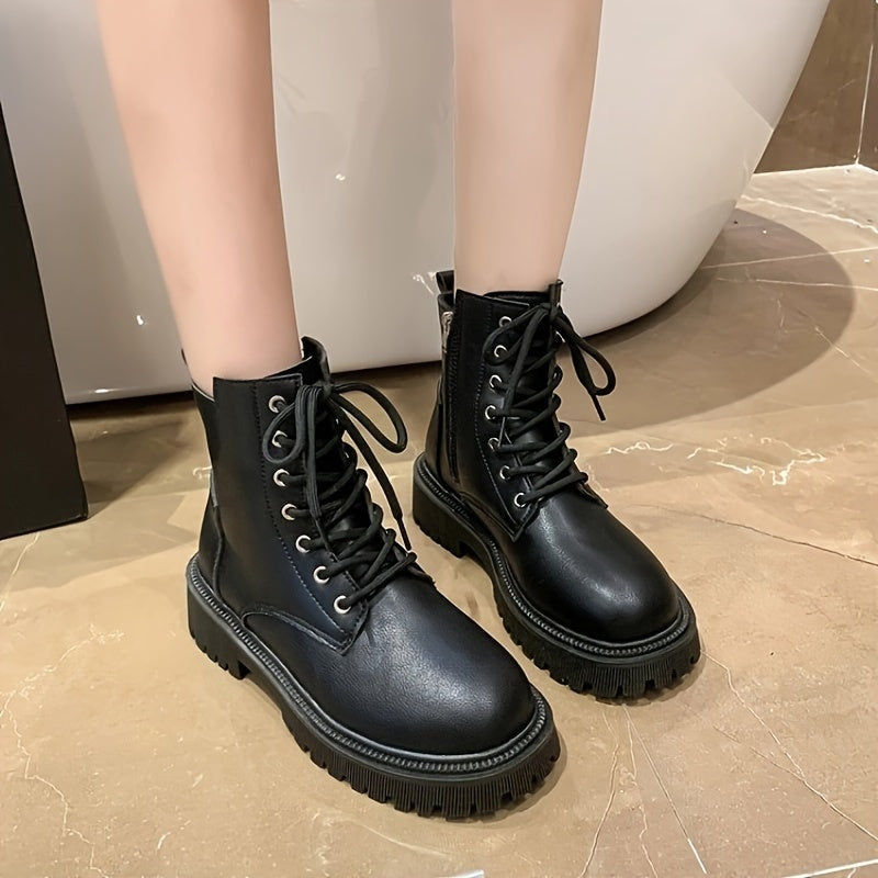 Bottines Courtes à Plateforme Unies pour Femmes, Bottines à Lacets et Fermeture Éclair Latérale, Bottines Confortables pour Femmes, Chaussures pour Femmes — 7