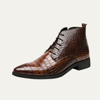 The Orvieto Men’s Crocodile Pattern Leather Ankle Boots - Brown — 1