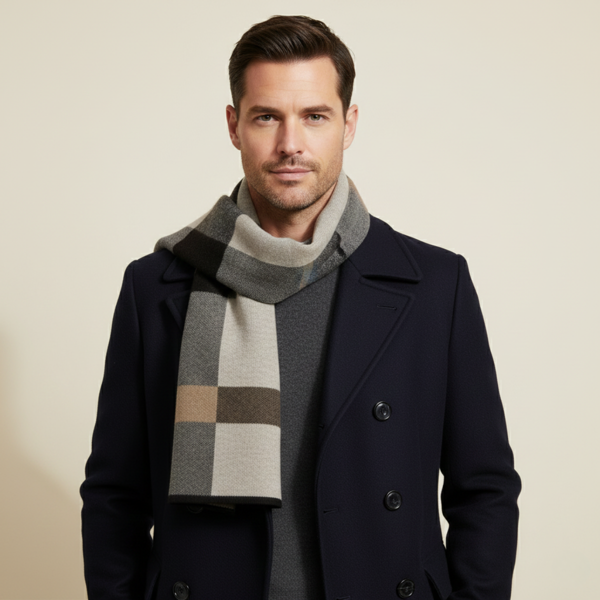 The Highgate Men's Classic Knit Plaid Scarf — 2