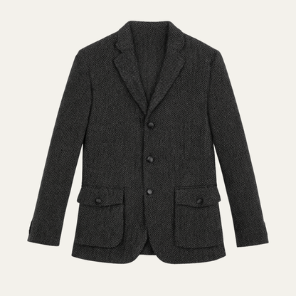 Le Blazer d'Affaires pour Hommes Ortisei en Tweed à Simple Boutonnage - Gris Foncé — 1