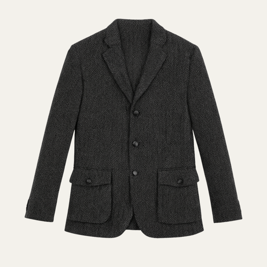 Le Blazer d'Affaires pour Hommes Ortisei en Tweed à Simple Boutonnage - Gris Foncé — 1