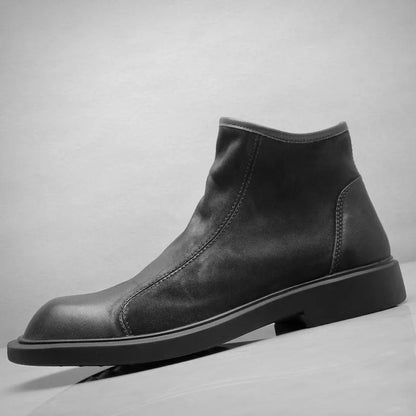The Bari Men's Warm Plush Zip Up Leather Ankle Boots — 7