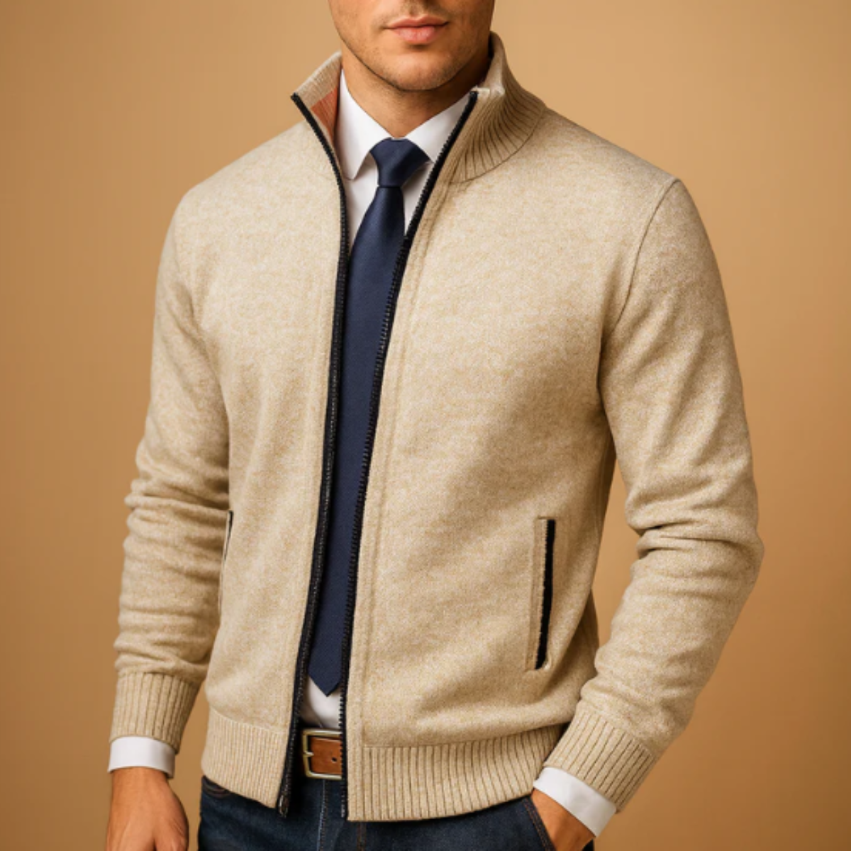 Le Cardigan Zippé Tricoté Classique pour Homme Glenwood avec Col Montant — 2
