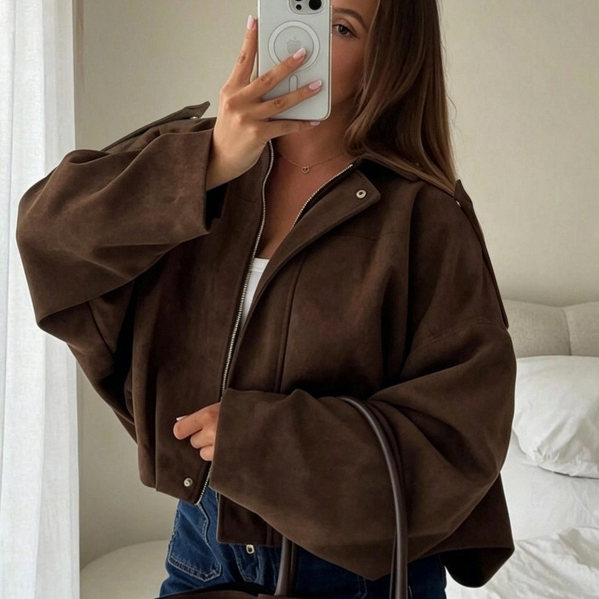 Manteau Femme Printemps Automne Nouveauté Mélange Couleur Unie Ambiant Manches Longues Mode Polyvalent Style Paresseux Veste — 6