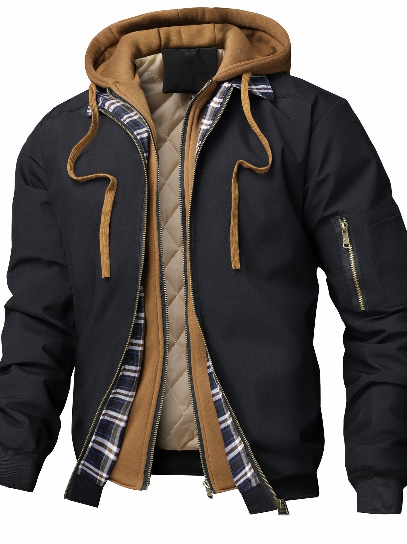 Veste à capuche unie pour homme - Coupe ample avec fermeture éclair intégrale, doublure complète pour printemps/automne/hiver, veste décontractée (sans ceinture requise) — 2