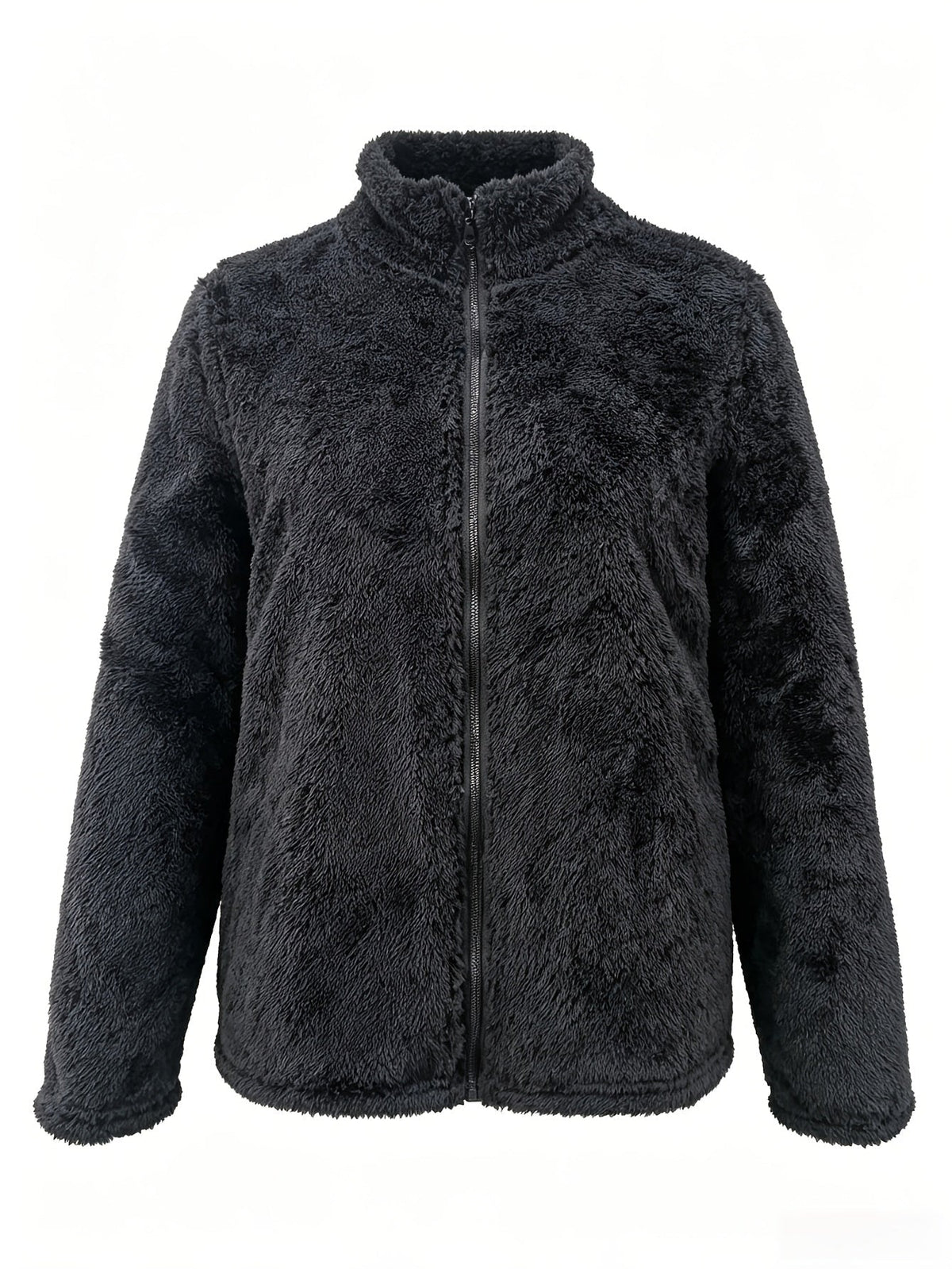 Manteau Épais en Peluche Zippé Slim pour Femmes, Vêtement d'Extérieur Chaud d'Automne à Col Rond Uni pour les Trajets et les Voyages — 3