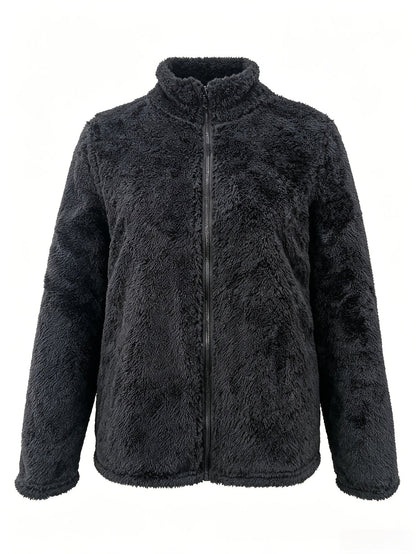 Manteau Épais en Peluche Zippé Slim pour Femmes, Vêtement d'Extérieur Chaud d'Automne à Col Rond Uni pour les Trajets et les Voyages — 3