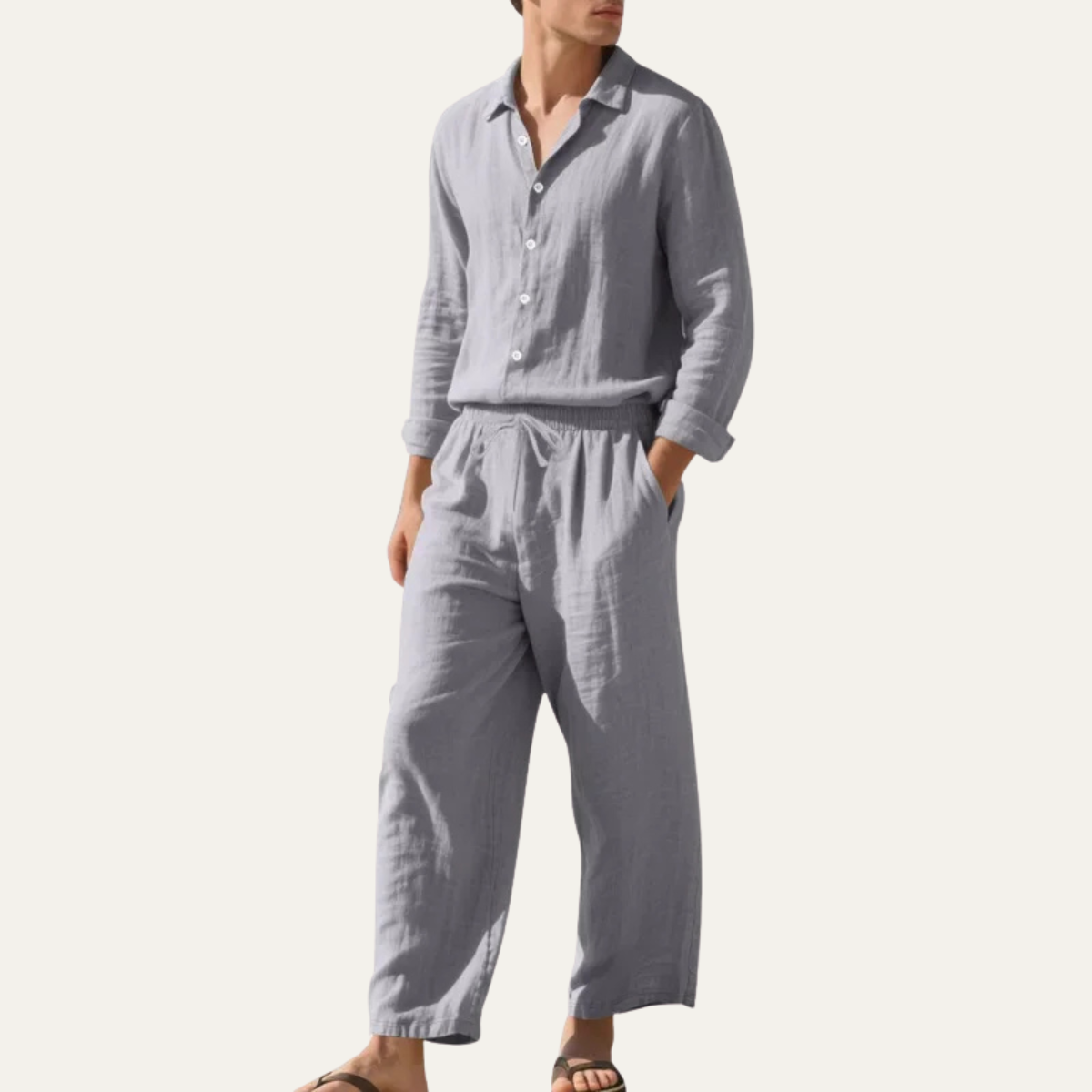 Ensemble Chemise en Lin pour Homme & Pantalon Large Cumberland – Tenue de Plage Décontractée — 2