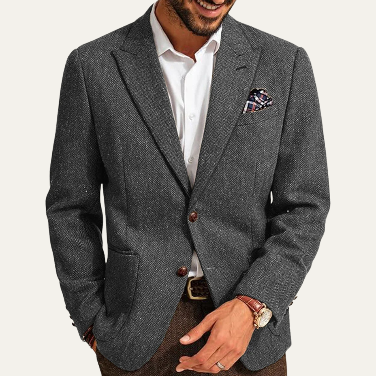 Le Blazer en Laine Tweed à Chevrons pour Hommes Domaso — 4