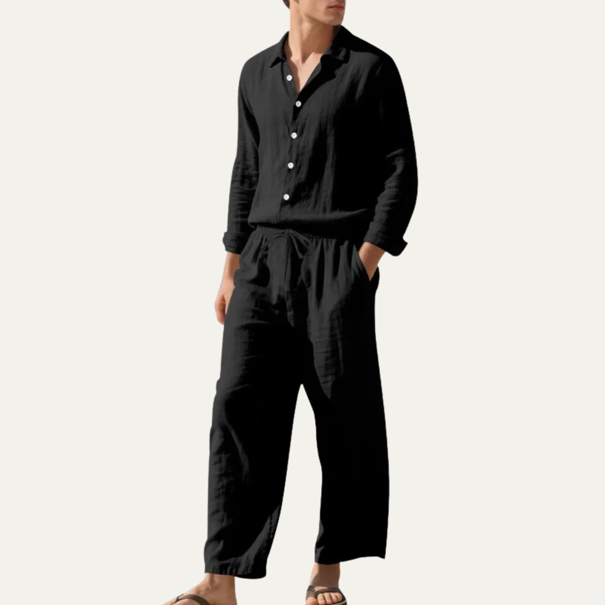 Ensemble Chemise en Lin pour Homme & Pantalon Large Cumberland – Tenue de Plage Décontractée — 3