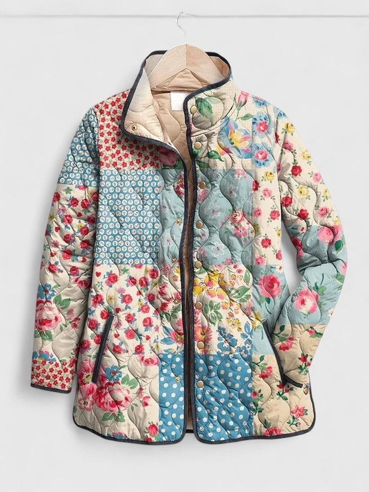 Myah | Veste Matelassée Zippée à Col Montant pour Femme - Patchwork Rouge