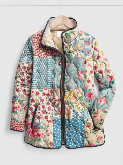 Myah | Veste Matelassée Zippée à Col Montant pour Femme - Patchwork Rouge