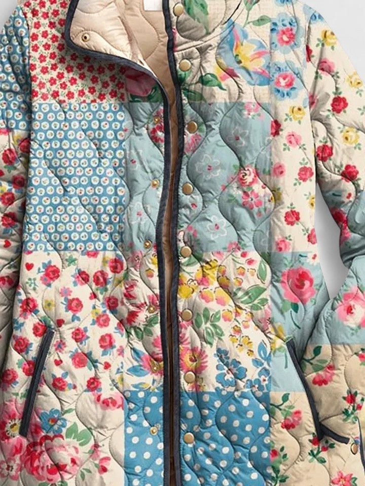 Myah | Veste Matelassée Zippée à Col Montant pour Femme - Patchwork Rouge