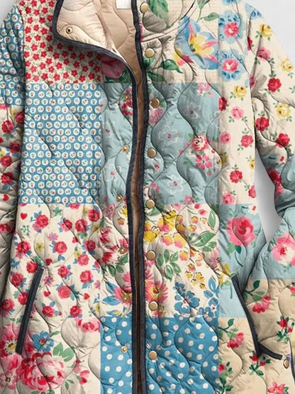 Myah | Veste Matelassée Zippée à Col Montant pour Femme - Patchwork Rouge