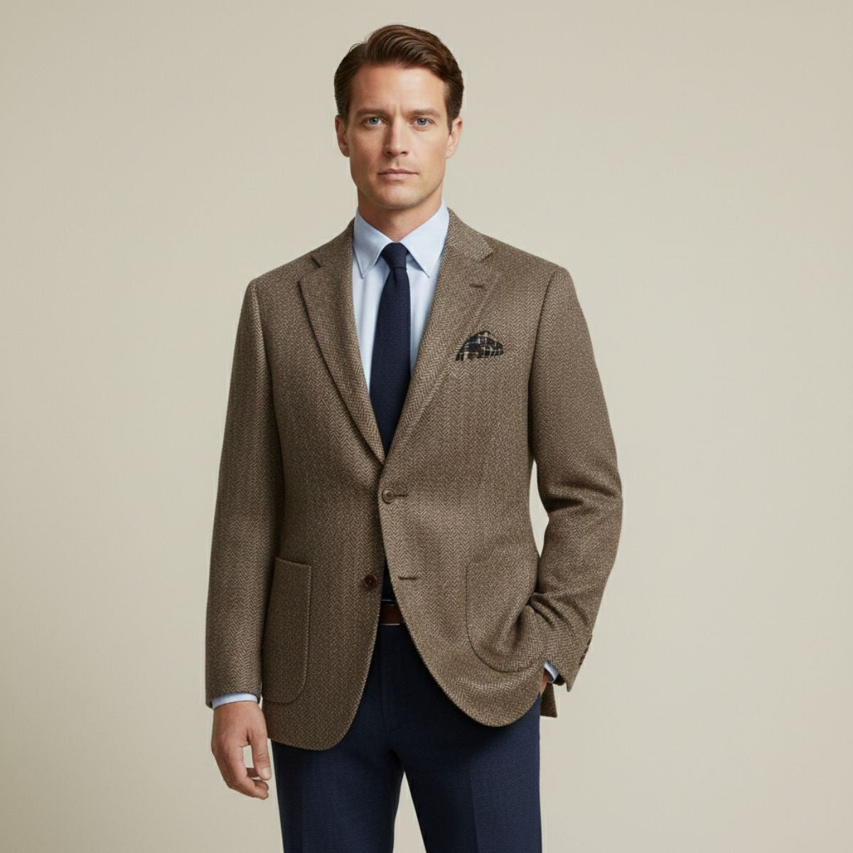 Veste Blazer en Laine Tweed à Rayures Herringbone pour Hommes Gravedona — 4