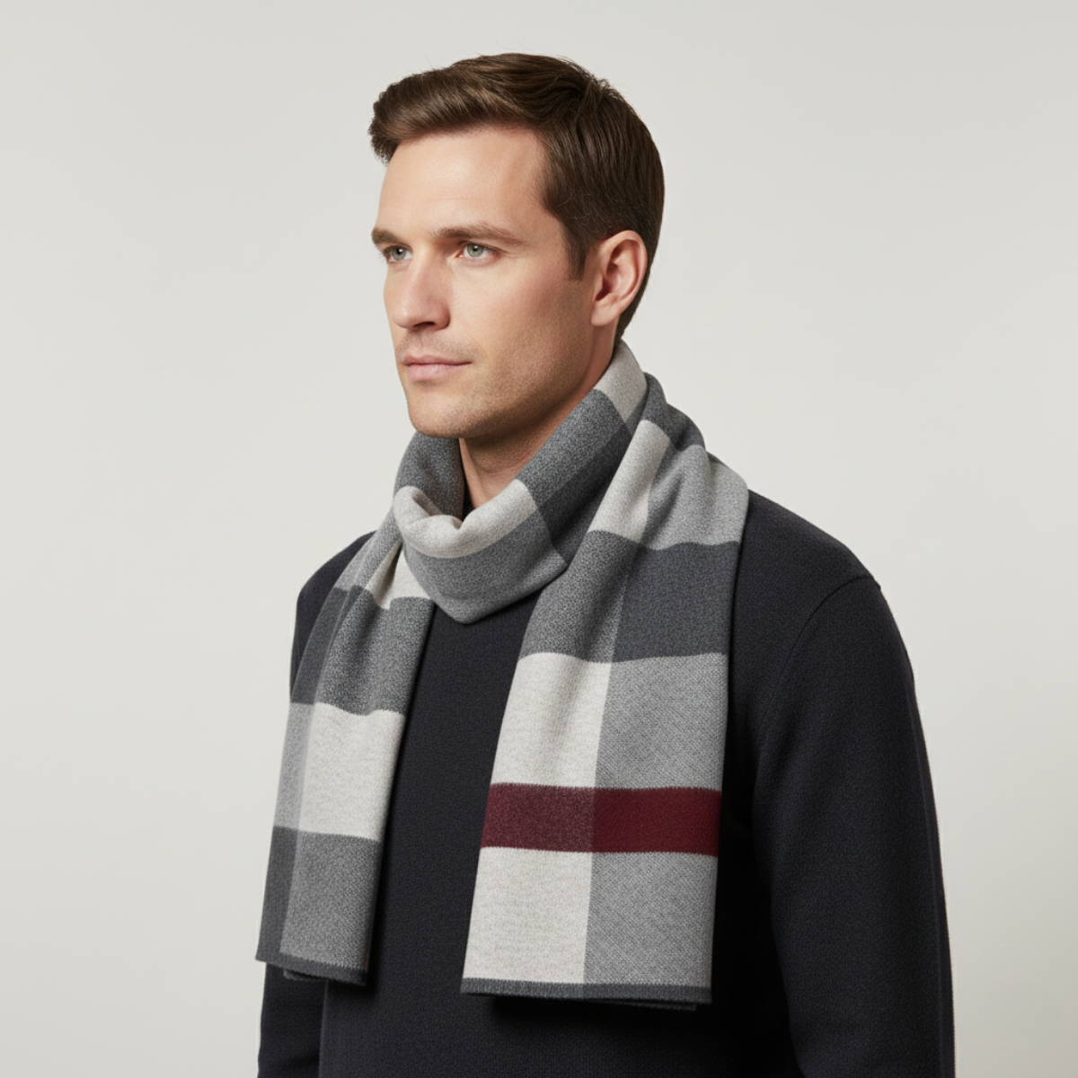 The Highgate Men's Classic Knit Plaid Scarf — 4