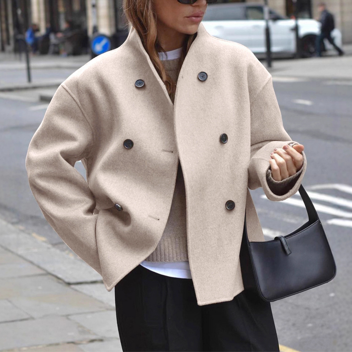 Rose | Manteau Caban Court à Boutonnage Croisé pour Femme