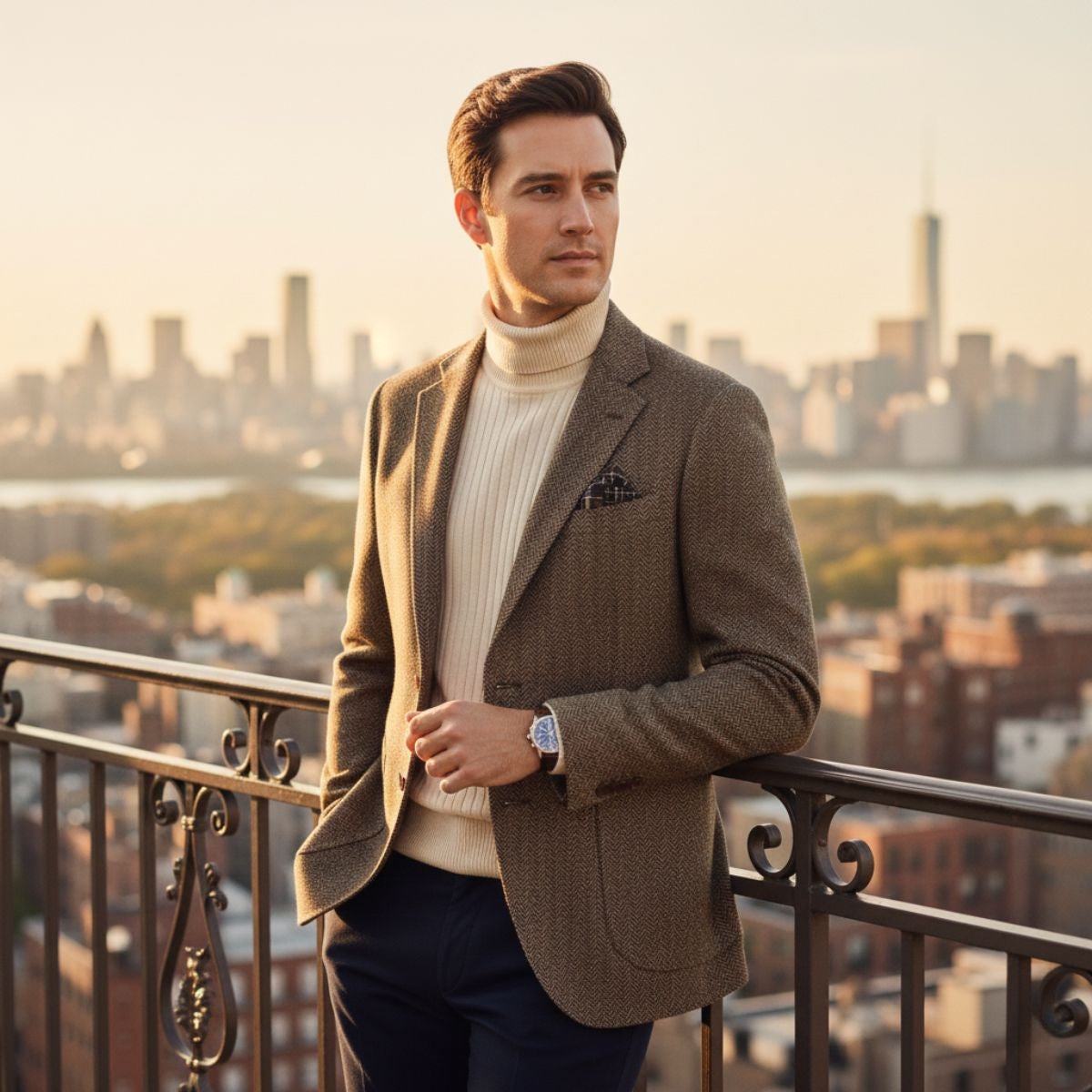 Veste Blazer en Laine Tweed à Rayures Herringbone pour Hommes Gravedona — 10