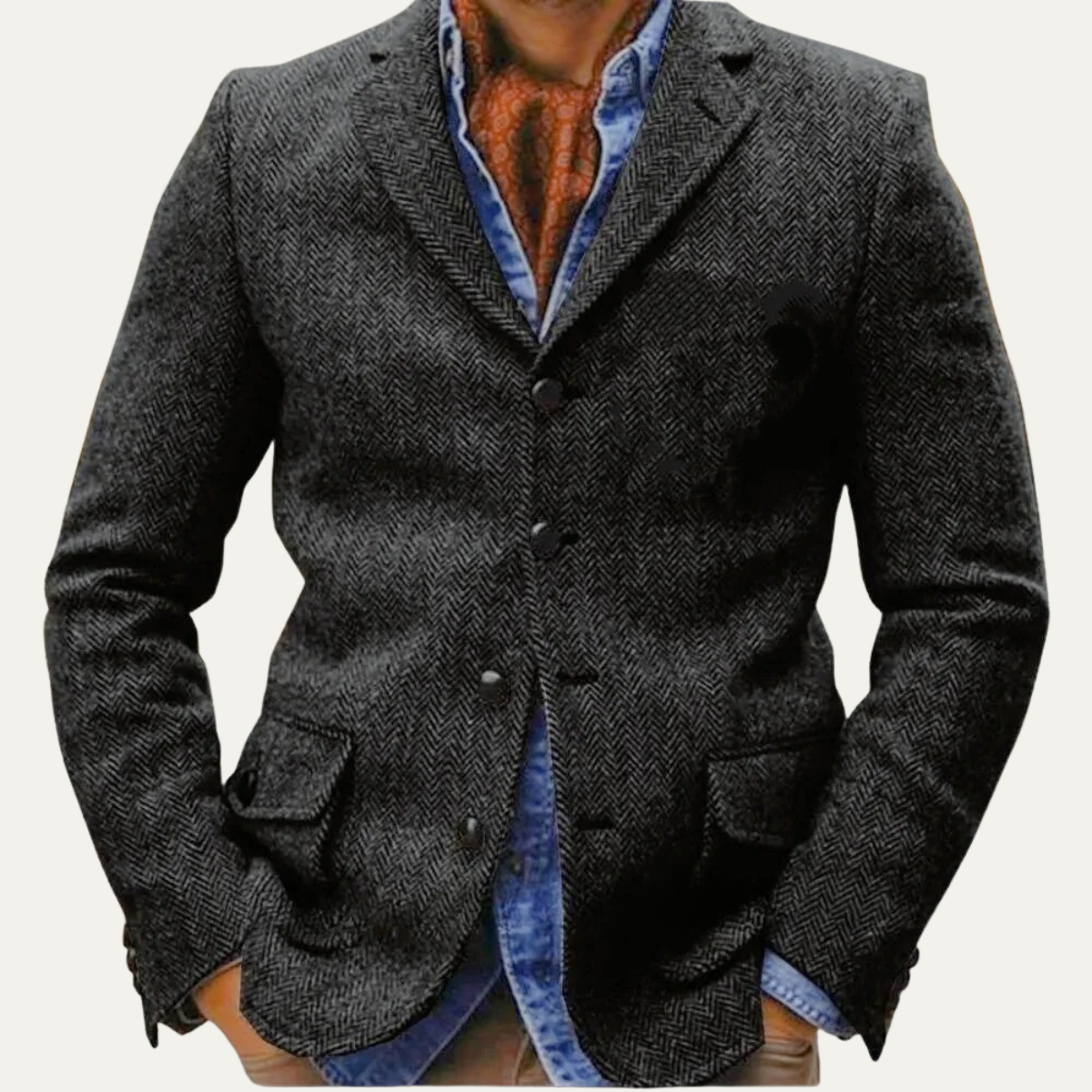 Le Blazer d'Affaires pour Hommes Ortisei en Tweed à Simple Boutonnage - Gris Foncé — 2