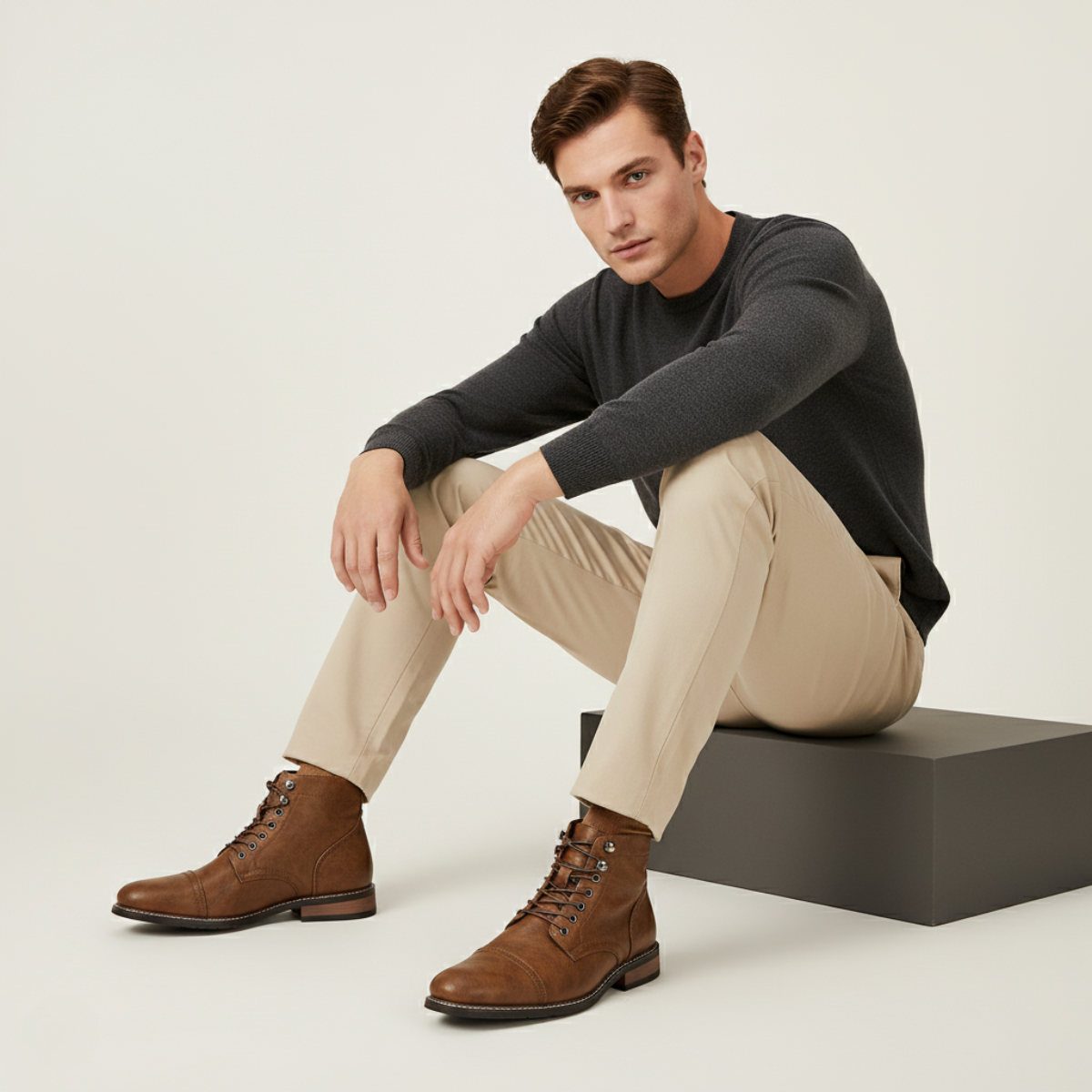 The Porto Cervo Men’s Durable Leather Lace Up Ankle Boots — 6
